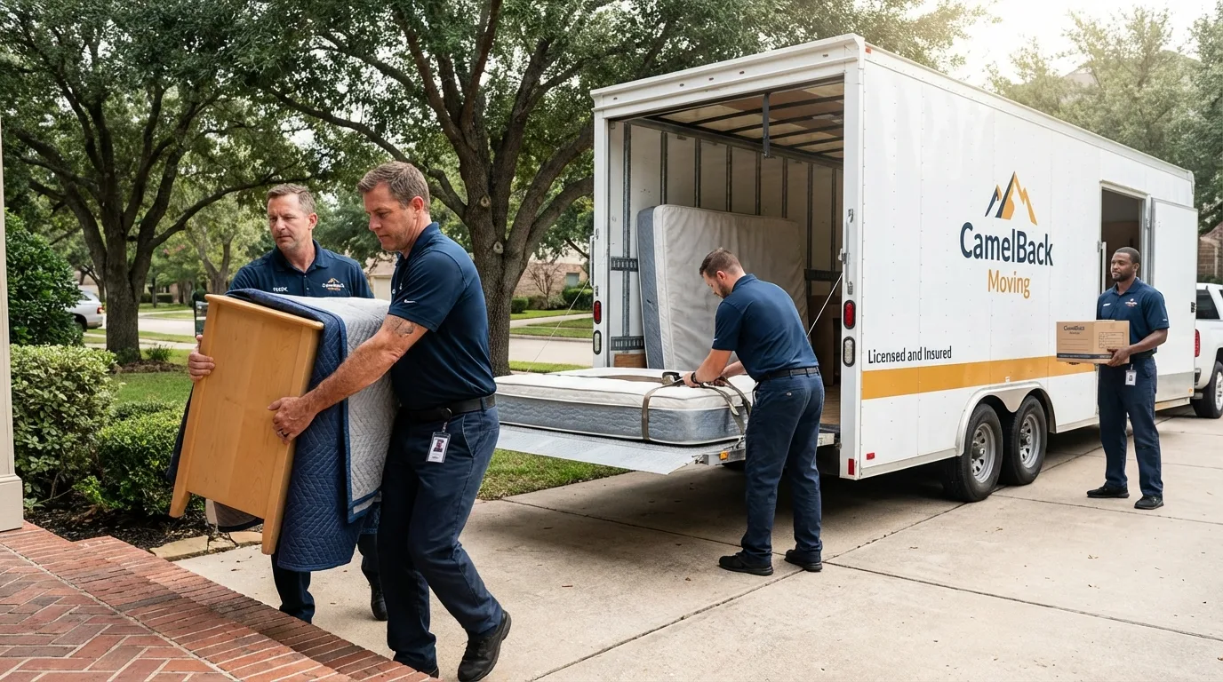 Crew loading residential truck for cross-state move from Meredosia, IL